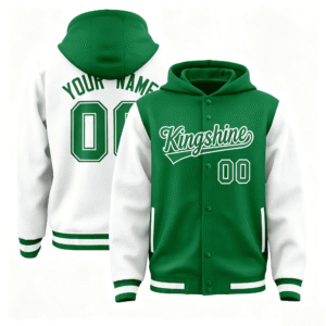 cotton polyester blend french terry /brushed fleece custom logo baseball jacket with hood