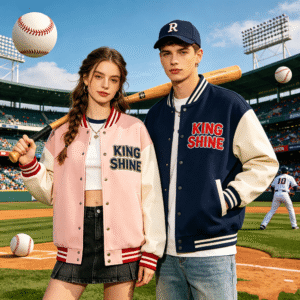 custom logo cotton polyester blend french terry brushed fleece baseball jacket